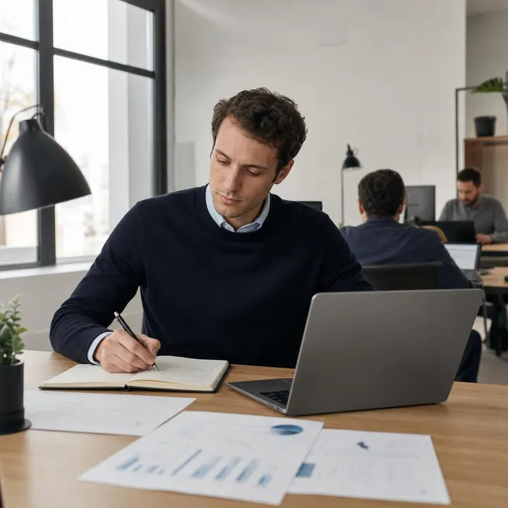 A financial advisor plans his own service at a coworking space