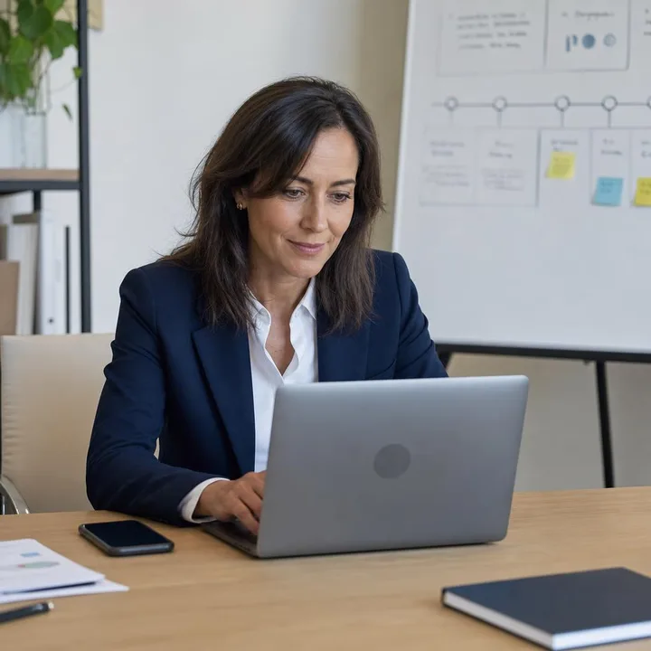 A headhunter reviews a candidate profile in her office