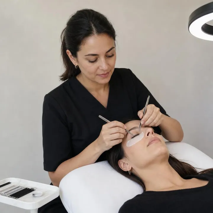 The owner of a beauty and style studio attends a client