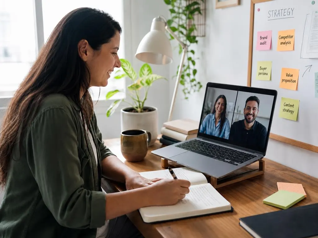 A Doodle Studio strategist in Latin America works with the rest of the team over a video call